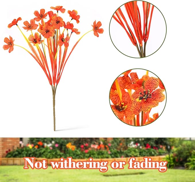 22Bunches of Outdoor Artificial Flowers, UV Resistant Fake Flowers Artificial Silk Flowers with Plastic Plants for Indoor Outdoor Front Porch Hanging Planter Decoration (22, Autumn Orange)