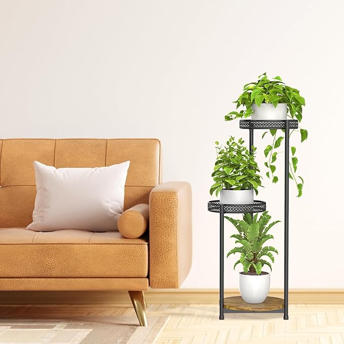 3 Tier Large Plant Stand Indoor Outdoor Clearance, Metal Flower Shelf Pot Holder, 10in Wide Multiple Plants Tall Corner Display Rack for Patio Orchid Office Porch Living Room Garden, Black