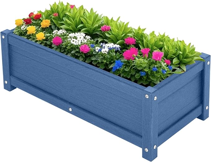 HDPE Raised Planter Box Outdoor,Rot-Resistant and Non-Cracking,Raised Beds for Gardening 29.5 * 14.4 * 9.8 in for Yard,Lawn,Outdoor Planter Boxes Rectangle with Drainage Holes Navy