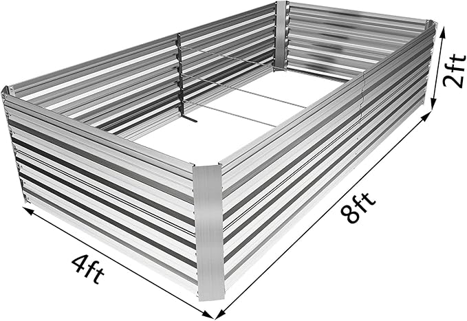 8×4×2 FT Galvanized Raised Garden Bed with 2Pcs Tomato Cage,Large Metal Raised Garden Bed Outdoor,Garden Metal Raised Planter Box for Gardening,Flowers, Herbs, Fruits
