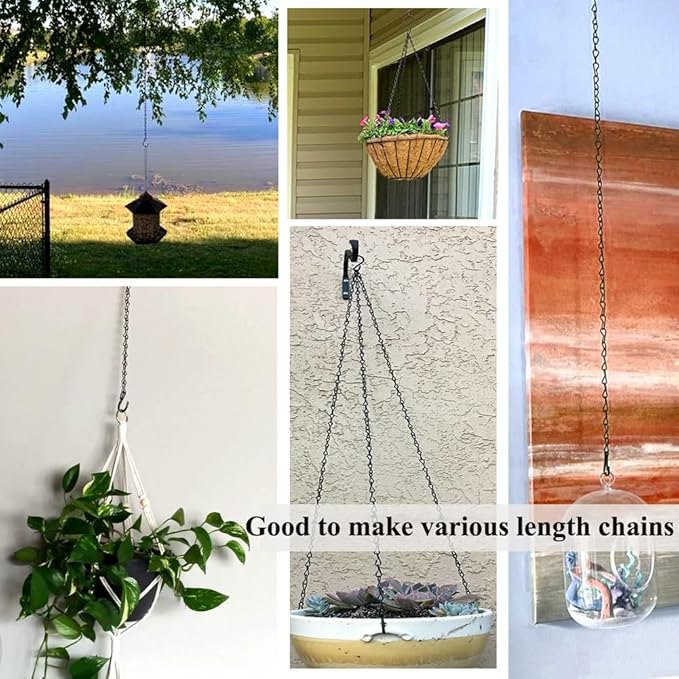 YINGFENG 236 Inch Black Metal Hanging Chains and Hanging Basket Hooks Set for Bird Feeders, Birdbaths, Planters, Grow Lights, Lanterns, Wind Chime and Ornaments, Eye Screws, Chain Hooks DIY