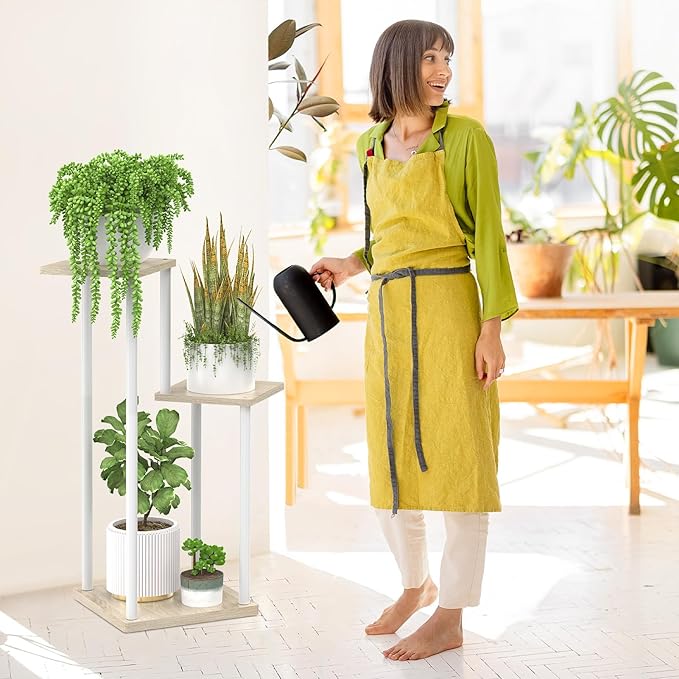 3 Tier Plant Stand Indoor Outdoor, Metal Wood Tiered Corner Plant Stands Pot Holder, Wood Flower Shelf Orchid Display Rack for Living Room Bedroom Balcony Garden Patio, Modern White