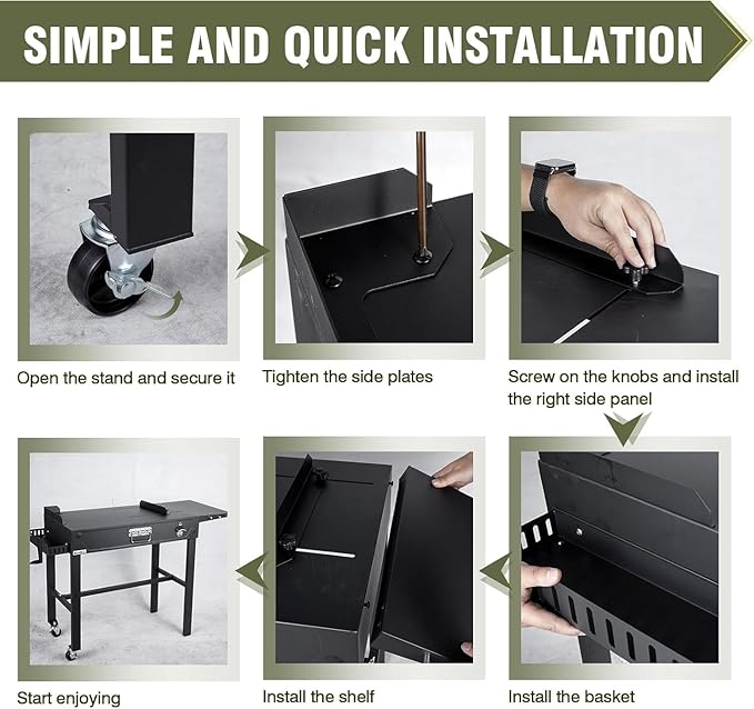 All-in-One Outdoor Grill Table with Built-in 2-Burner Propane Gas Grill â Portable Stainless Steel Cooking Station with Storage, Hooks & Lockable Wheels for Camping, Tailgating, Backyard BBQ