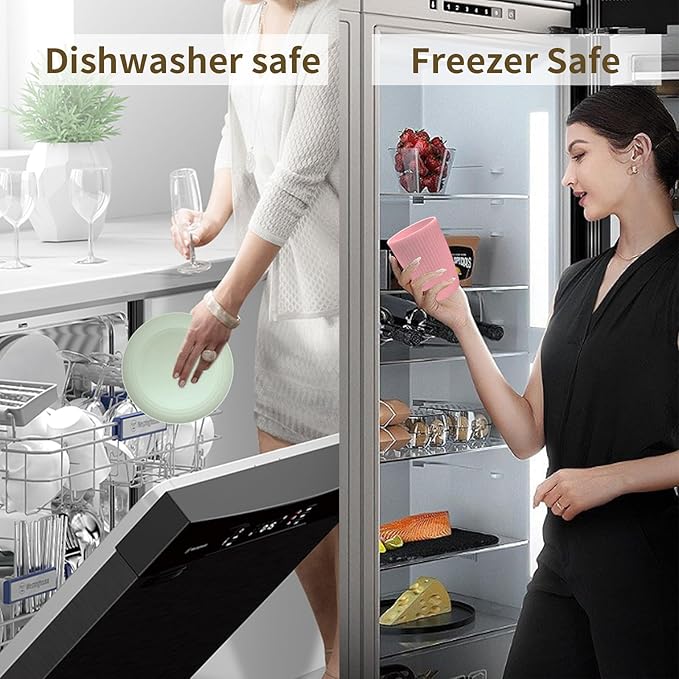 Wheat Straw Dishes Set for 8, Dinnerware Sets 32 piece, Unbreakable Plates, Bowls, Cups Sets for Kitchen Parties Camping RV - Multi-color