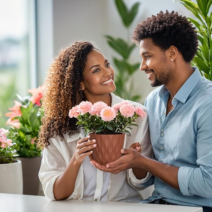 5 inch Plant Pots for Indoor Outdoor Plants, 6 Pack Thick Nursery Pots with Drainage Holes and Saucers, 3D Modern Wave Texture Small Plastic Planter Flower Pots, Multicolor