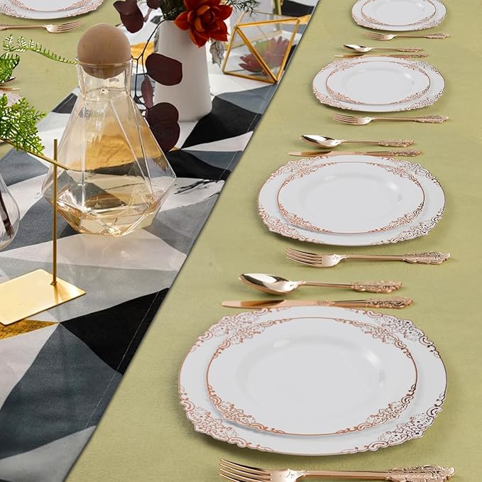 150PCS Rose Gold Plastic Silverware for 50 Guests, Heavy Duty Rose Gold Disposable Utensils Sets, Includes 50 Forks, 50 Spoons, 50 Knives, Elegant Cutlery Perfect for Party, Wedding