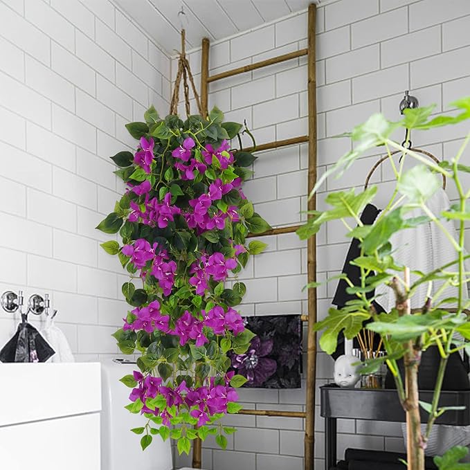 Artificial Hanging Plants Flowers Bougainvillea, UV Resistant Fake Plastic Faux Flower Fabric Vine for Indoor Outdoor Garden Porch Eave Wedding Wall Décor