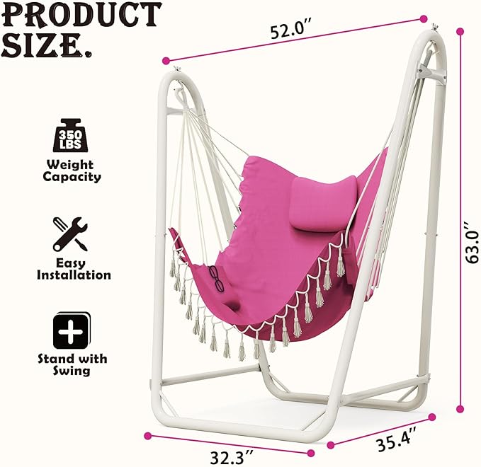 Hammock Chair with Stand,Heavy-Duty Hanging Chair with Stand, for Indoor Outdoor,Sturdy Swing Chair Stand Max Load 350 pounds(Hammock Chair Included) (Pale Pink)