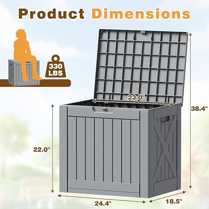 Flamaker Resin Deck Box 40 Gallon Waterproof Outdoor Indoor Storage Box Imitation Wood Resin for Patio Furniture Garden Tools and Pool (Gray)