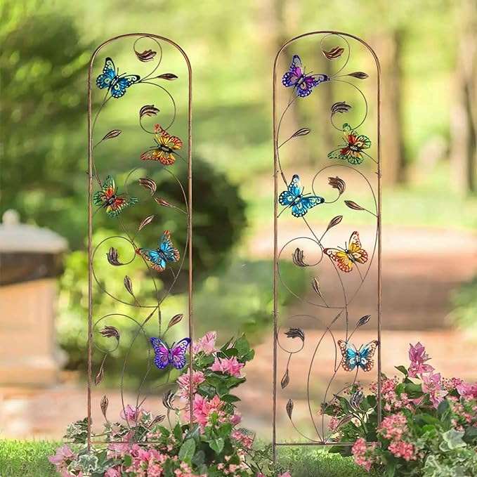 SUNNYPARK Set of 2 Butterfly Metal Garden Trellis for Climbing Plants, Decorative Vegetables Flowers Vine Trellis for Outdoor Patio 60'' H x 11'' W