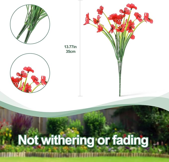 22 Bunches of Outdoor Artificial Flowers, UV Resistant Fake Flowers Artificial Silk Flowers with Plastic Plants for Indoor Outdoor Front Porch Hanging Planter Decoration (22, Red)