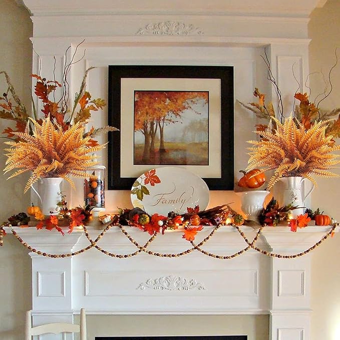 Uieke 48 Bundles Artificial Boston Fern Fall Plant Fall Decor Outdoor UV Resistant No Fade Faux Plastic Greenery Bushes for Home Fall Front Door Porch Garden Autumn Decor