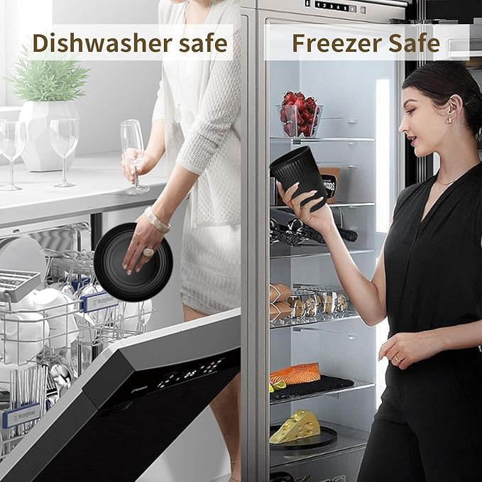 Wheat Straw Dishes Set for 4, Dinnerware Sets 16 piece, Unbreakable Plates, Bowls, Cups Sets for Kitchen Parties Camping RV - Black