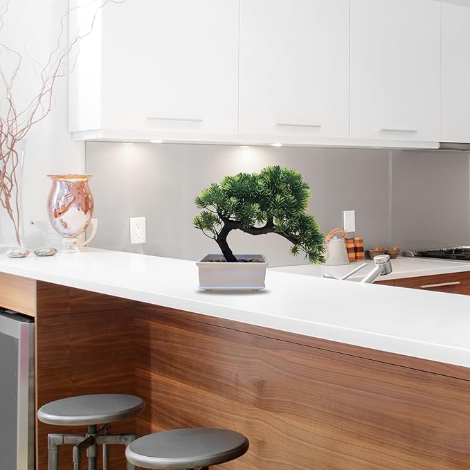 Artificial Bonsai Pine Tree Fake Desk Plants Commercial Reception Charm Adornment Home Decor Office Bookshelf Decor (Warm Colors)