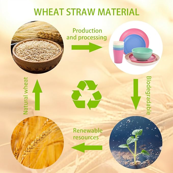 LIYH 48 Pcs Wheat Straw Dinnerware Plates and Bowls Set Dishwasher Safe Unbreakable Light Weight Plates Service for 12 Reusable Dinnerware Set Multicolor Set Dish Set