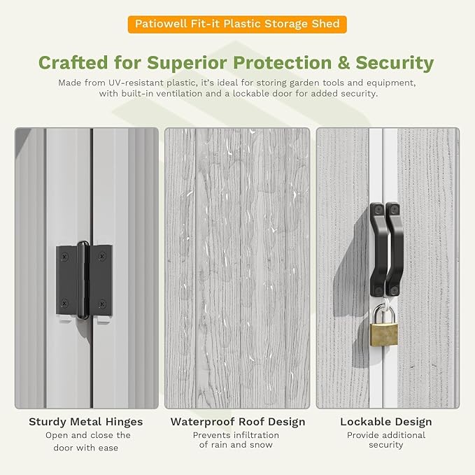 Patiowell Outdoor Storage Shed 5x3 FT, Plastic Garden Organizer Cabinet with Lockable Doors & Strong Roof for Patio Furniture, Pool Accessories, Lawn Tools, Light Grey