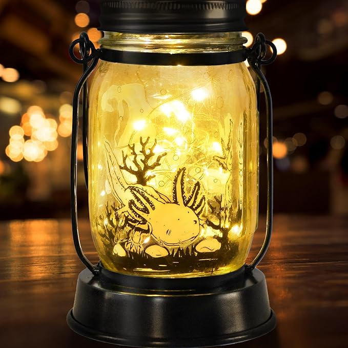 Axolotl Gifts for Women/Men/Kids Axolotl Solar Lanterns Mom Grandma Birthday Present Lantern Memorial Lights Solar Garden Decoration Outside for Yard, Patio,Backyard,Porch Torches
