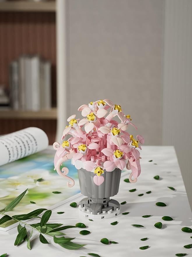 Wedding Hanging Orchid Mini Flower Potted Plant Bonsai Building Toy Blocks Artificial Particle Flower Botanical