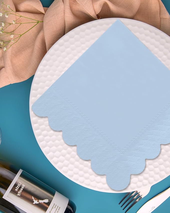 qiqee Ultramarine Blue Cocktail Dinner Napkins 5x5inch Disposable Beverage,Wedding, Birthday Party Dessert Wave Paper Napkins(120 Count)