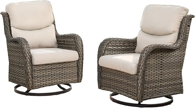 HUMMUH High Back Outdoor Swivel Rocker Patio Chairs Set of 2 with 5-Inch Thick Cushions, All-Weather Wicker Patio Furniture for Porch,Poolside, Deck, and Yard