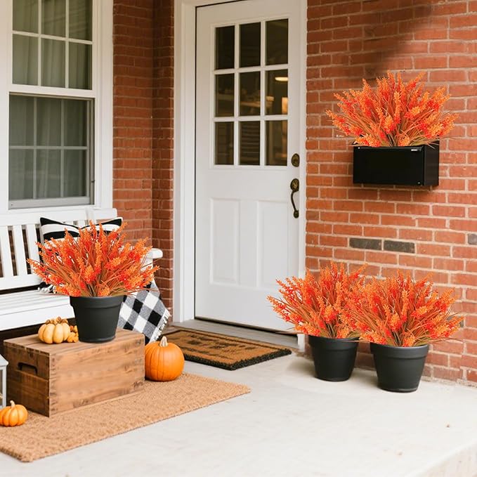 36 Bundles Artificial Fall Flowers Outdoors Fake Fall Lavender Flowers UV Resistant No Fade Plastic Faux Fall Plants for Indoor Home Porch Autumn Thanksgiving Fall Decorations (Orange)
