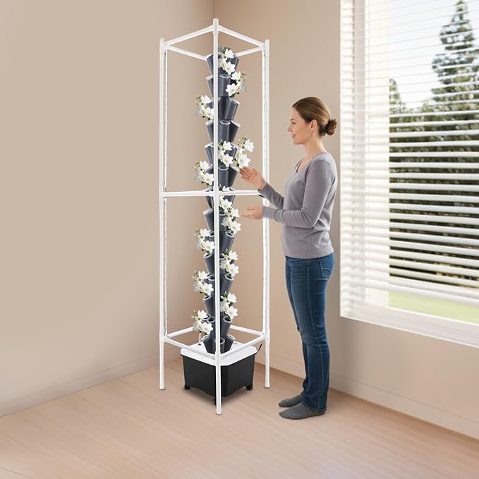 70 Holes Indoor Hydroponic Grow Tower with 8 LED Lights, 14 Layer Vertical Hydroponic Gardening Tower with Wheels, Timer, Garden Growing System Kit or Home, Office, Balcony, Kitchen, 84.64'' H
