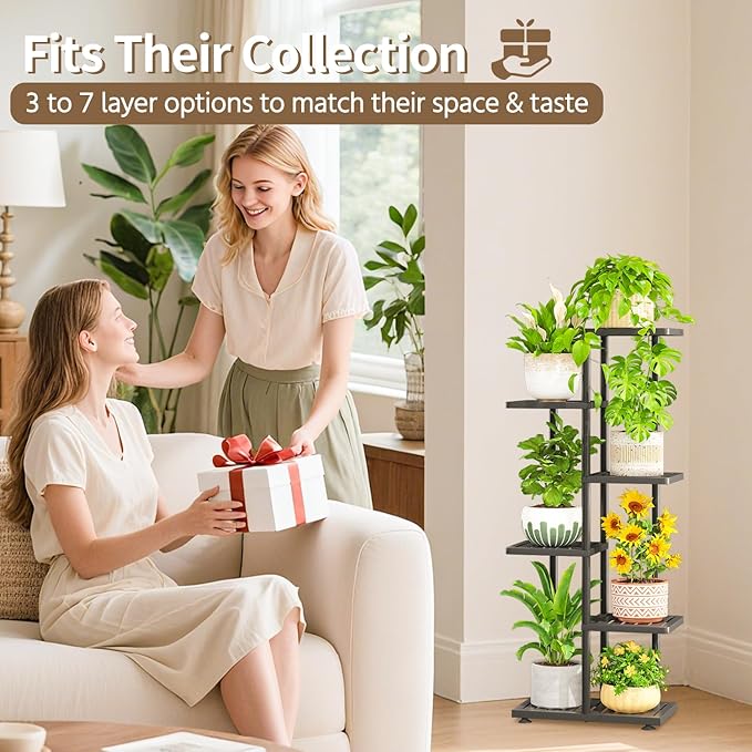 LASZOLA 5 Tier Plant Stand Indoors Outdoors for Large Heavy Duty Planter, Black Metal Tall Flower Holder Rack with Multiple Shelf for Modern Patio Corner, Vertical Organizer, Weather Resistant Bracket