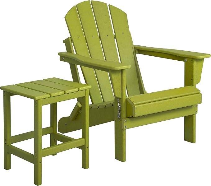 WO Home Furniture Adirondack Chair Table Set of 2 PCS Outdoor Folding Chair w Side Table Weather/UV Resistant for Lawn, Garden, Bon Fire, Balcony (Lime)