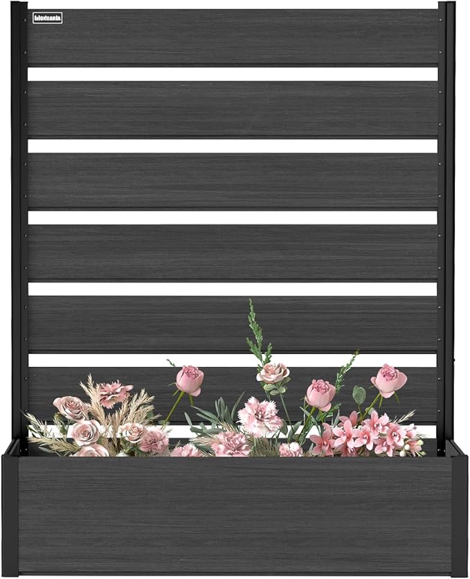 Vertical Screen Planter Bed - Raised Garden Box with Trellis for Climbing Plants, Durable Privacy Fence Planter for Outdoor, Patio, Deck Aluminum Frame, Black