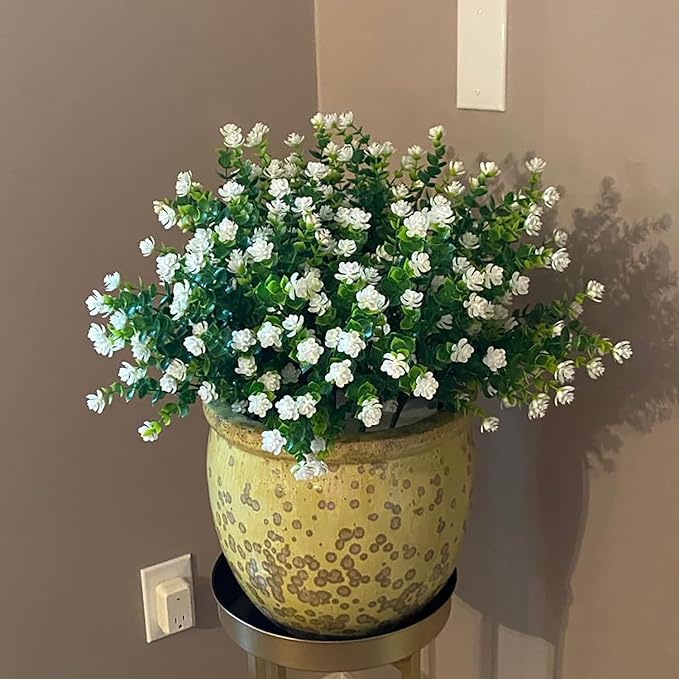 Artificial Flowers for Outdoors, Outdoor Faux Plants, 12 Bundles UV Resistant Realistic, Faux Flowers for Outdoor Planters, Spring Summer Home Garden Decoration, White