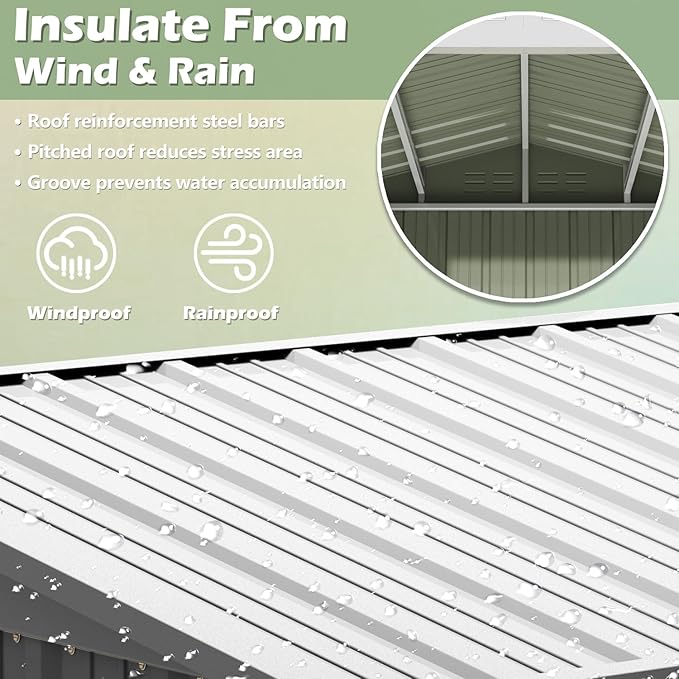 Devoko Outdoor Storage Shed 8 x 6 FT Lockable Metal Garden Shed Steel Anti-Corrosion Storage House with Single Lockable Door for Backyard Outdoor Patio (Gray)