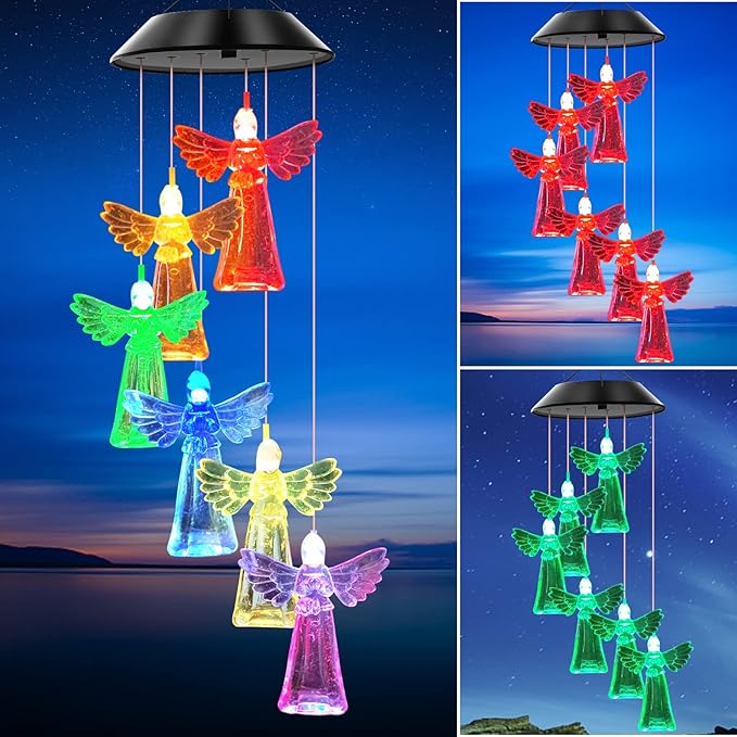 Solar Wind Chimes Outdoor Color Changing Lights, Gift for Women Mom Grandma Sister Best Gifts, Wind Chimes Unique Outdoor Garden Yard Decor (Angel)