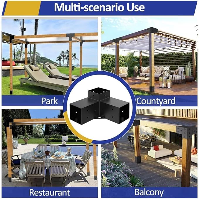 Heavy Alloy Steel Pergola Kit with 3-Way Brackets for 4"x 4" (Actual 3.6" X 3.6") Lumber,DIY Pergola Brackets Suitable for Pergolas,Gardens,and Metal Gazebo Kits - Includes Screws