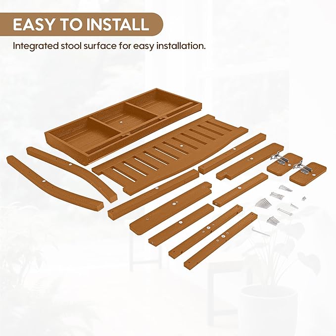 2-Person HIPS Outdoor Benches, Weatherproof Garden Bench with 800 lbs Weight Capacity, Artificial Wood Grains, Never Rot or Fade, Patio Benches for Garden, Porch, Balcony, Backyard,Park, Brown