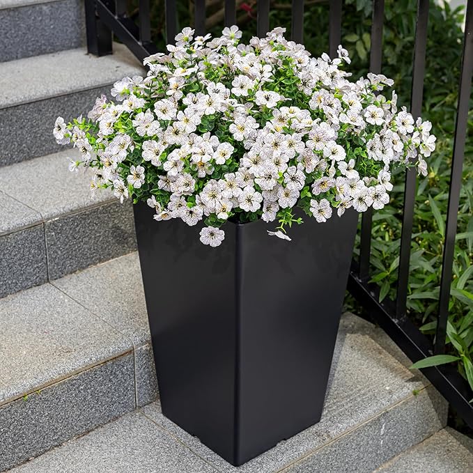 20 Bundles Artificial Flowers for Outdoor Fake Plants for Spring Decoration,Faux Eucalyptus Flowers for Planter UV Resistant Lifelike for Home Porch Garden(White)