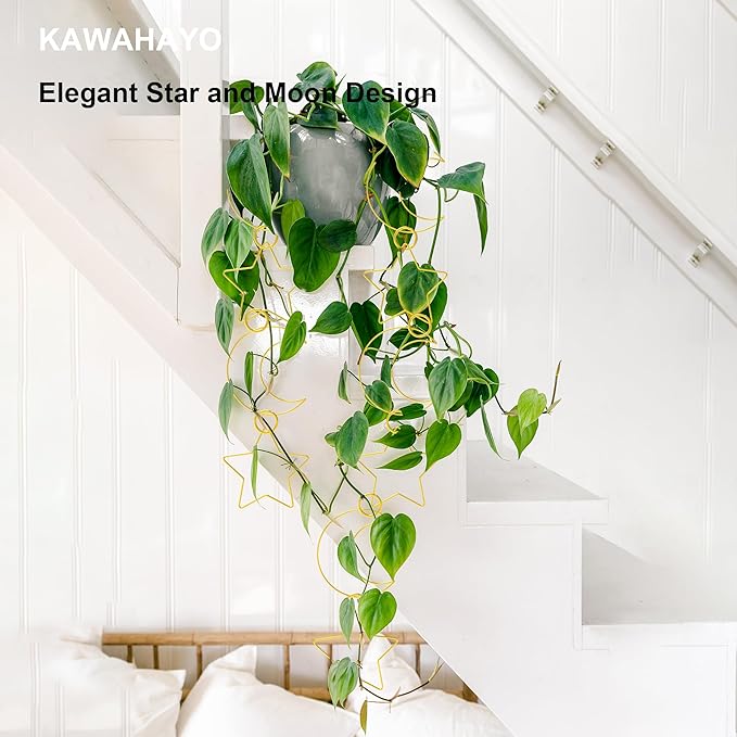 20 Pcs Plant Trellis for Climbing Plants, Chain Trellis, Garden Plant Wall Trellis, Vine Support Houseplant Accessories for Monstera, Pothos, Ivy, Climbing Plants Indoor Outdoor (Gold Moon and Star)