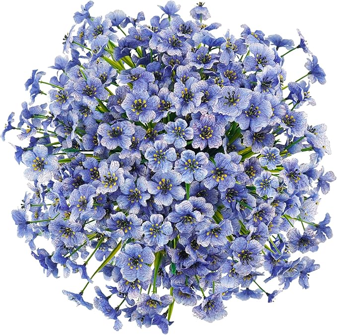Uieke 16 Bundles Artificial Flowers for Outdoors UV Resistant Fake Flowers No Fade Faux Greenery Plastic Plants for Garden Porch Window Box Home Party Wedding Spring Autumn Décoration (Blue)