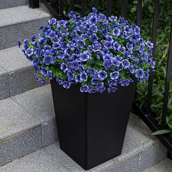 20 Bundles Artificial Flowers for Outdoor Fake Plants for Spring Decoration,Faux Eucalyptus Flowers for Planter UV Resistant Lifelike for Home Porch Garden(Blue)