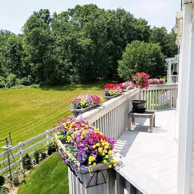 Artificial Flowers Outdoor UV Resistant Fake Plants Indoor Outside Hanging Planter Home Garden Decor, 10 Bundles (Pink)