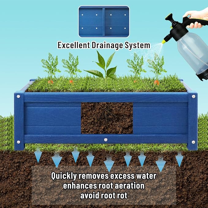 HDPE Raised Garden Beds Outdoor,Rot-Resistant and Non-Cracking,Outdoor Planter Boxes Rectangle with Drainage Holes for Yard,Lawn Navy