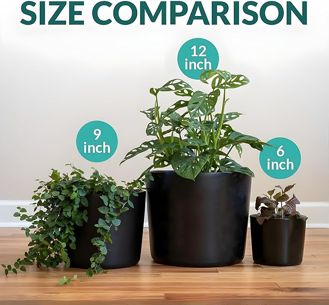 Willowy 12 Inch Large Plant Pot (Black) - Slightly Tapered Ceramic Indoor Planter Pot, Large Black Modern Planter, 12 Inch Pots for Plants, Outdoor Flower/Tree Pot
