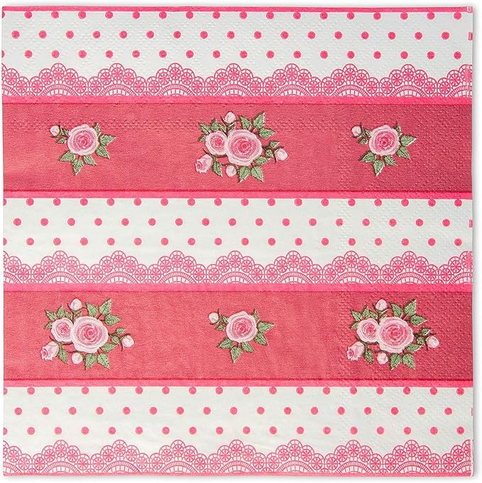 Royal Bluebonnet Rose Paper Plates and Napkins for Birthday Decorations - Set of 24 Sturdy 400 GSM Weighted Spring Paper Plates for Mothers Day, Disposable Floral Party Supplies for Easter Brunch