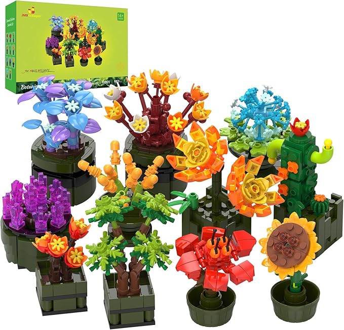 JMBricklayer Flowers Succulents Building Sets for Adults 10001, 12 Pack Tiny Plants Botanical Collection Display for Room Decor, Bonsai Flowers Building Blocks Gifts for Women, Cute Succulents
