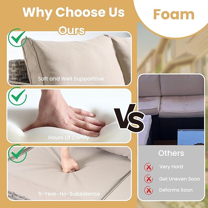 HOOOWOOO Outdoor Sectional Furniture Set with Fire Pit Table,9 Pieces Wicker Patio Conversation Sets,L Shape All Weather Outside Couch Sofa Set with Swivel Chairs Ottoman,Beige