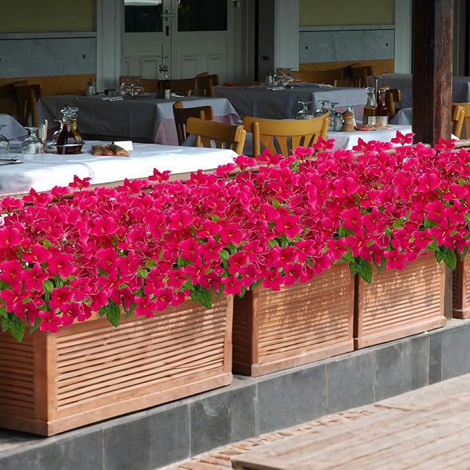 Fake Plants 15.7"Plastic Flowers For Outdoors Artificial Azalea Flowers Fake Flowers Artificial Plants Outdoor Spring Flowers Artificial For Decoration Fake Plants For Outside (Rose Red )4Pcs