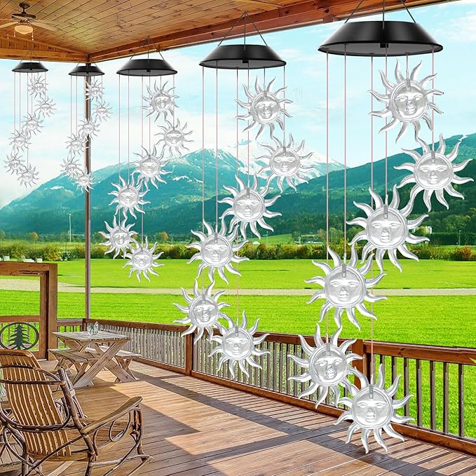 Solar Wind Chimes Outdoor Color Changing Lights, Gift for Women Mom Grandma Sister Best Gifts, Wind Chimes Unique Outdoor Garden Yard Decor (Sunflower)