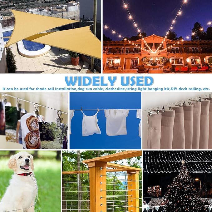 84 Pcs Sun Shade Sail Hardware Kit with Cable Wire Rope for Rectangle Square Triangle Shade Sail Installation, 6 inch 304 Grade Stainless for Garden,Outdoors,DIY Crafts,Railing