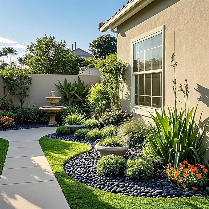 River Rocks 5 Lb, Pebbles for Indoor Plants 0.8"-1.5", Black Rocks for Outdoor Landscaping, Decorative Stones Vase Filler, Fish Tank, Fountain, Succulents, Flower Bed, Black