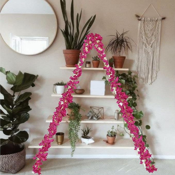 2 Pcs Artificial Bougainvillea Flowers Garland Fake Silk Bougainvilleas Vines Trailing Fuchsia Faux Hanging Flowers Plants Bougainvillea Artificial for Porch Wedding Arch Spring Summer Decor