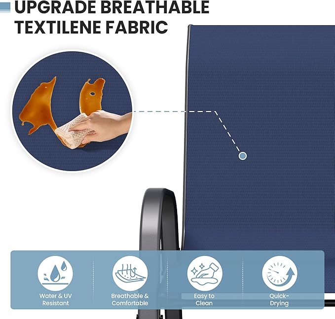 Patio Table and Chairs Set - 3 Piece Outdoor Stackable Dinging Chairs for All Weather,Breathable Garden Furniture for Deck Garden Backyard (Navy Blue)